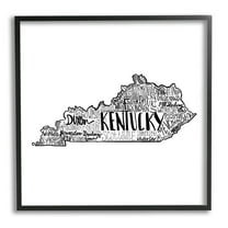 Stupell Industries Kentucky State Shape Typography Map Graphic Art Black Framed Art Print Wall Art, Design by The Saturday Evening Post