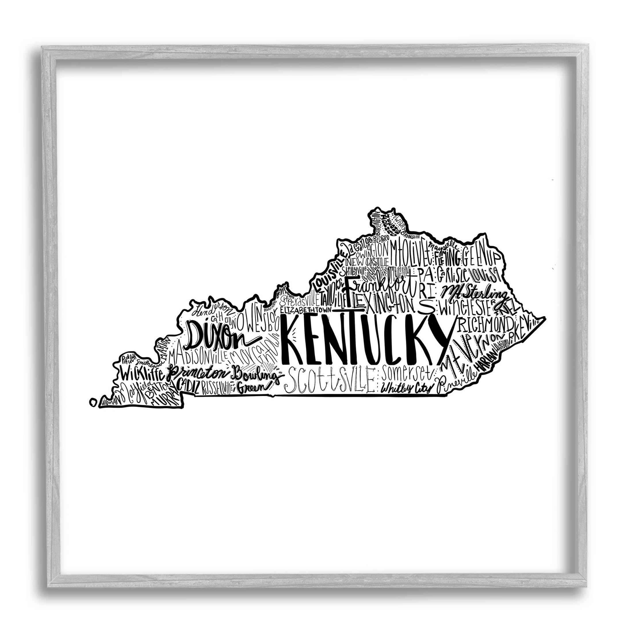 Stupell Industries Kentucky State Shape Typography Map Graphic Art Gray Framed Art Print Wall Art, Design by The Saturday Evening Post