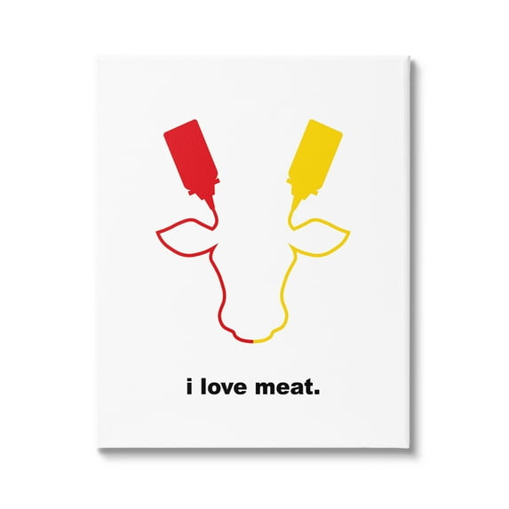Stupell Industries Ketchup Mustard Bottle I Love Meat Cow Outline , 36 x 48, Design by Atelier Posters