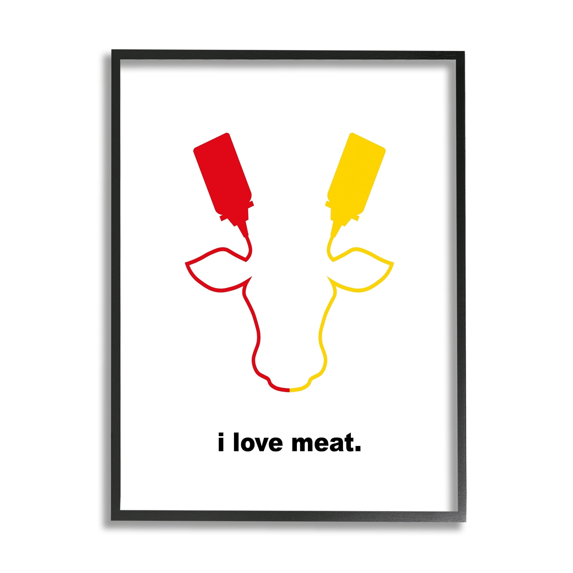 Stupell Industries Ketchup Mustard Bottle I Love Meat Cow Outline Graphic Art Black Framed Art Print Wall Art, 11x14, by Atelier Posters