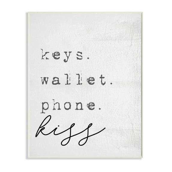 Stupell Industries Keys Wallet Phone Kiss Phrase Distressed Typewriter ,10 x 15,Designed by Daphne Polselli