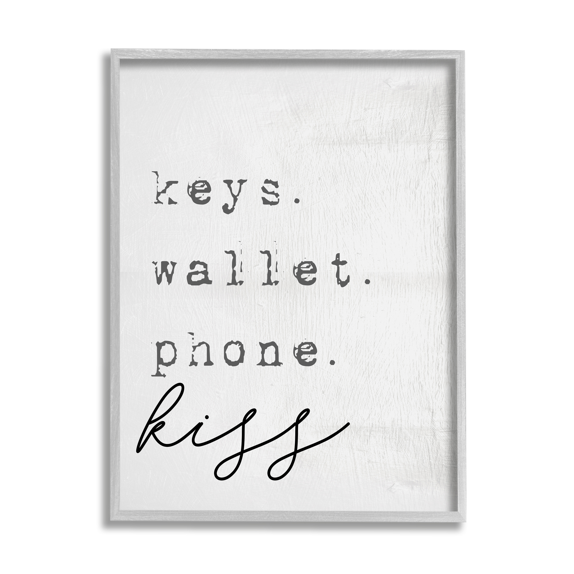 Stupell Industries Keys Wallet Phone Kiss Phrase Distressed Typewriter ,16 x 20,Designed by Daphne Polselli