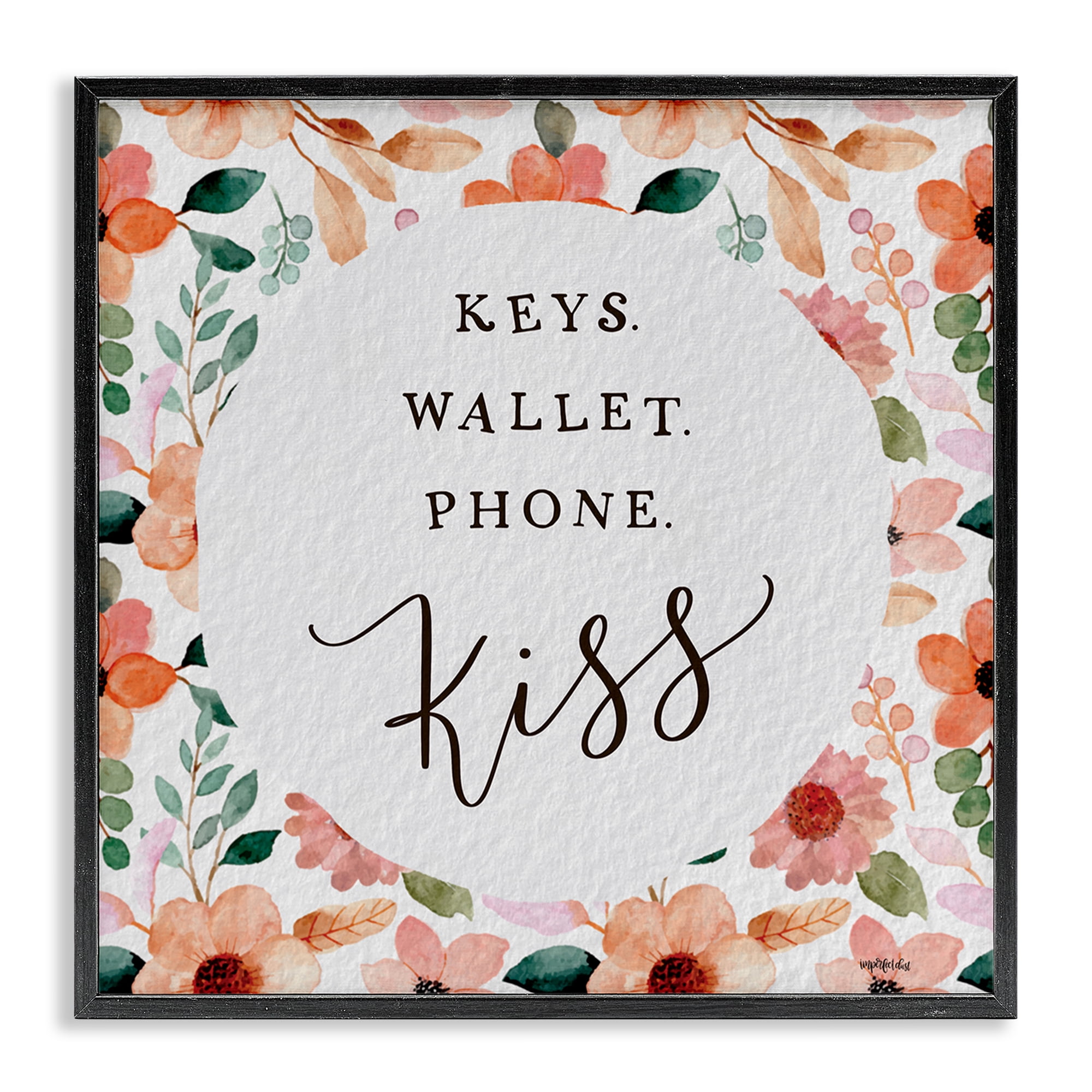 Stupell Industries Keys Wallet Phone Kiss Plants & Flowers Painting Black Framed Art Print Wall Art, 17 x 17