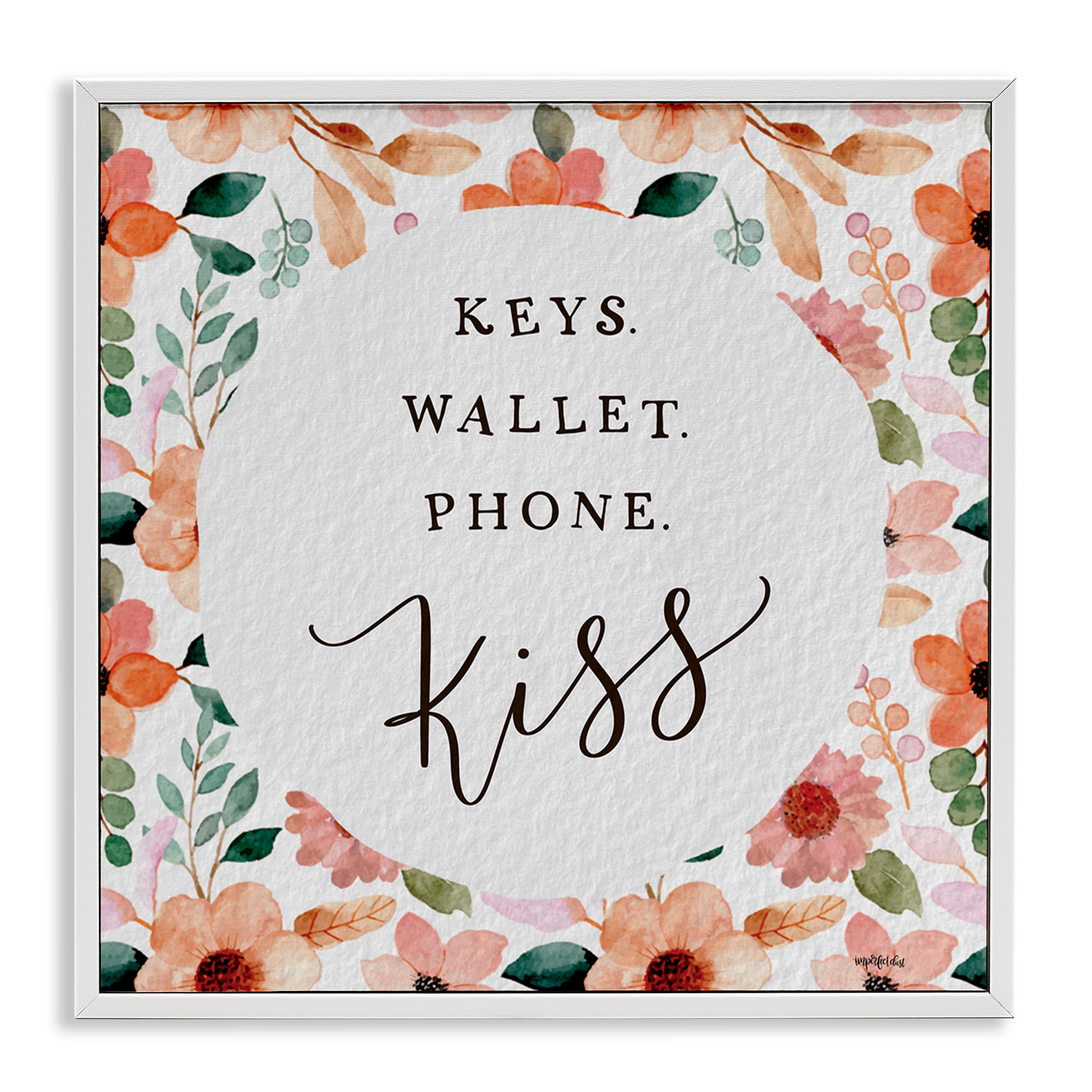 Stupell Industries Keys Wallet Phone Kiss Plants & Flowers Painting White Framed Art Print Wall Art, 17 x 17