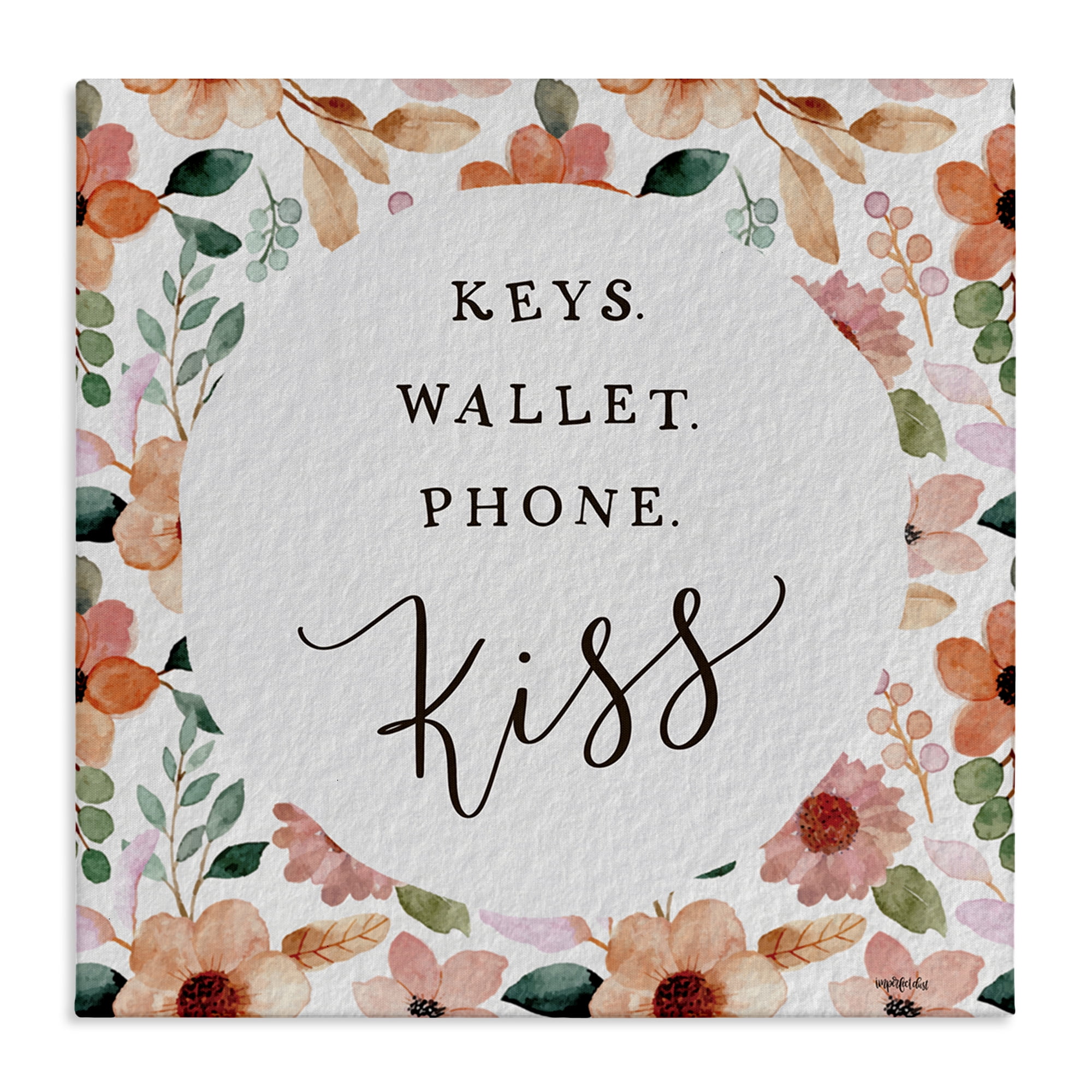 Stupell Industries Keys Wallet Phone Kiss Plants & Flowers Painting Wrapped Canvas Art Print Wall Art, 17 x 17
