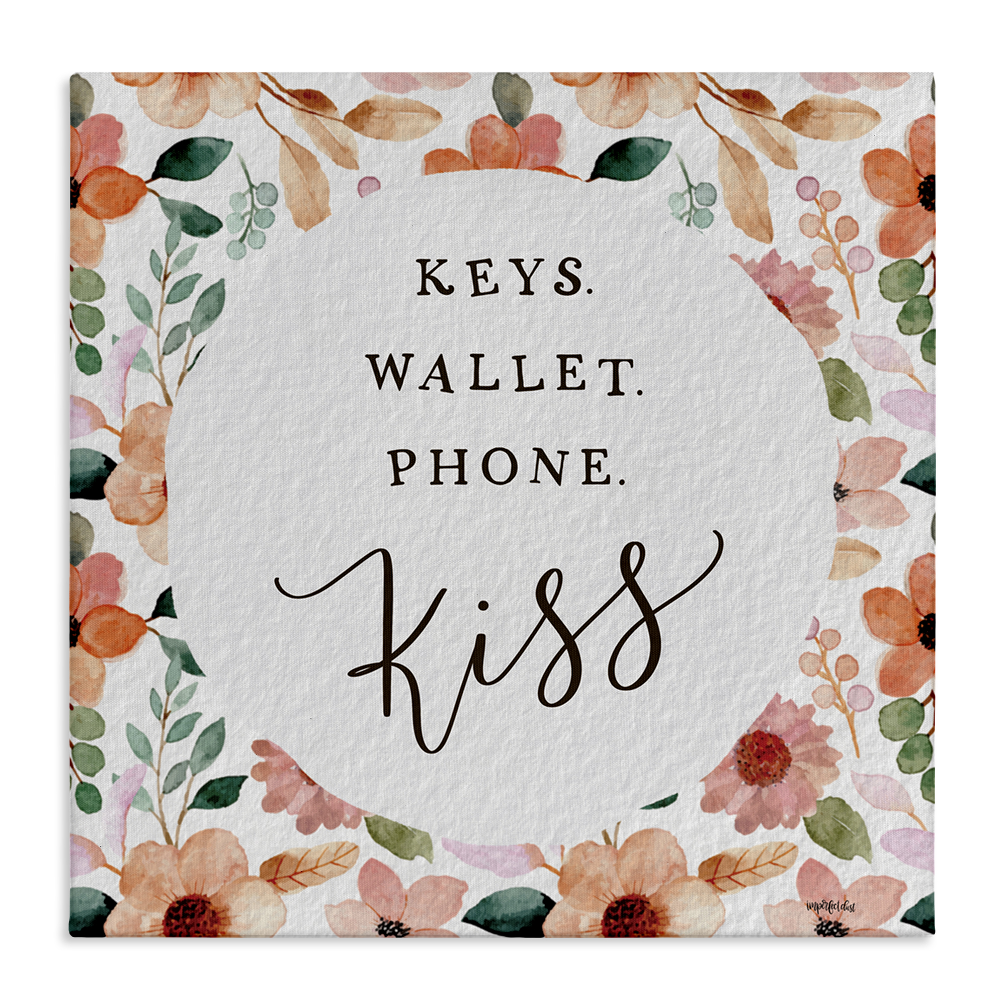 Stupell Industries Keys Wallet Phone Kiss Plants & Flowers Painting Wrapped Canvas Art Print Wall Art, 36 x 36