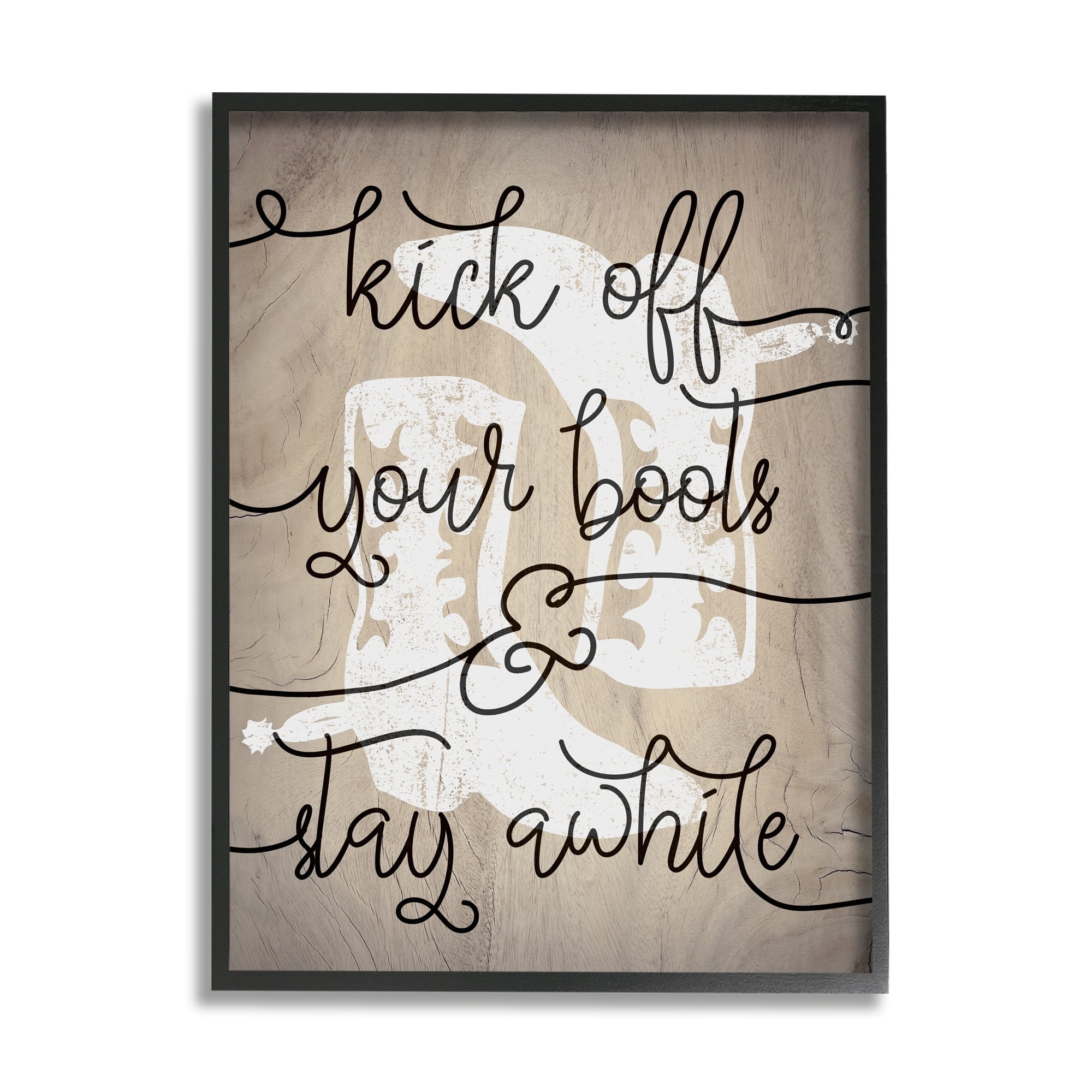Stupell Industries Kick Off Boots Stay Awhile Quotes Southwestern Cowboy Shoes Graphic Art Black Framed Art Print Wall Art, 24x30, by Lil' Rue