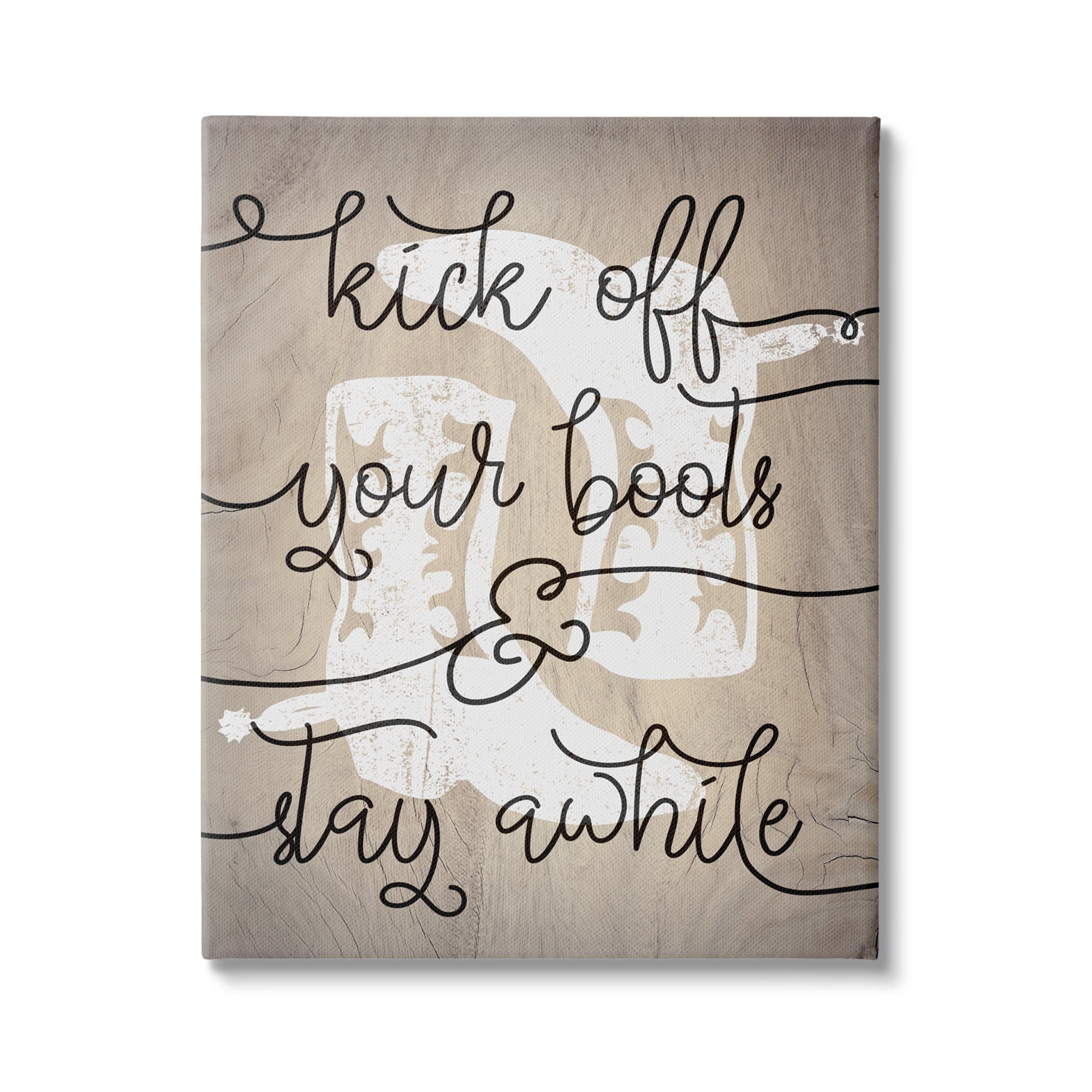 Stupell Industries Kick Off Boots Stay Awhile Quotes Southwestern Cowboy Shoes Graphic Art Gallery-Wrapped Canvas Print Wall Art, 36x48, by Lil' Rue
