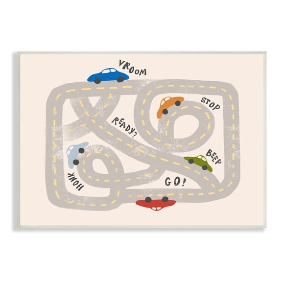 Stupell Industries Kid's Cartoon Car Road Map Fun Playful Streets, 10 x 15, Designed by Daphne Polselli