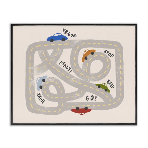 Stupell Industries Contemporary Kid's Cartoon Car Road Map Fun Playful Streets Black Framed Giclee Art, 20 x 16, by Lil' Rue