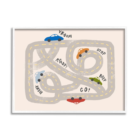 Stupell Industries Kid's Cartoon Car Road Map Fun Playful Streets Modern Painting White Framed Art Print Wall Art, 11 x 14, Design by Daphne Polselli