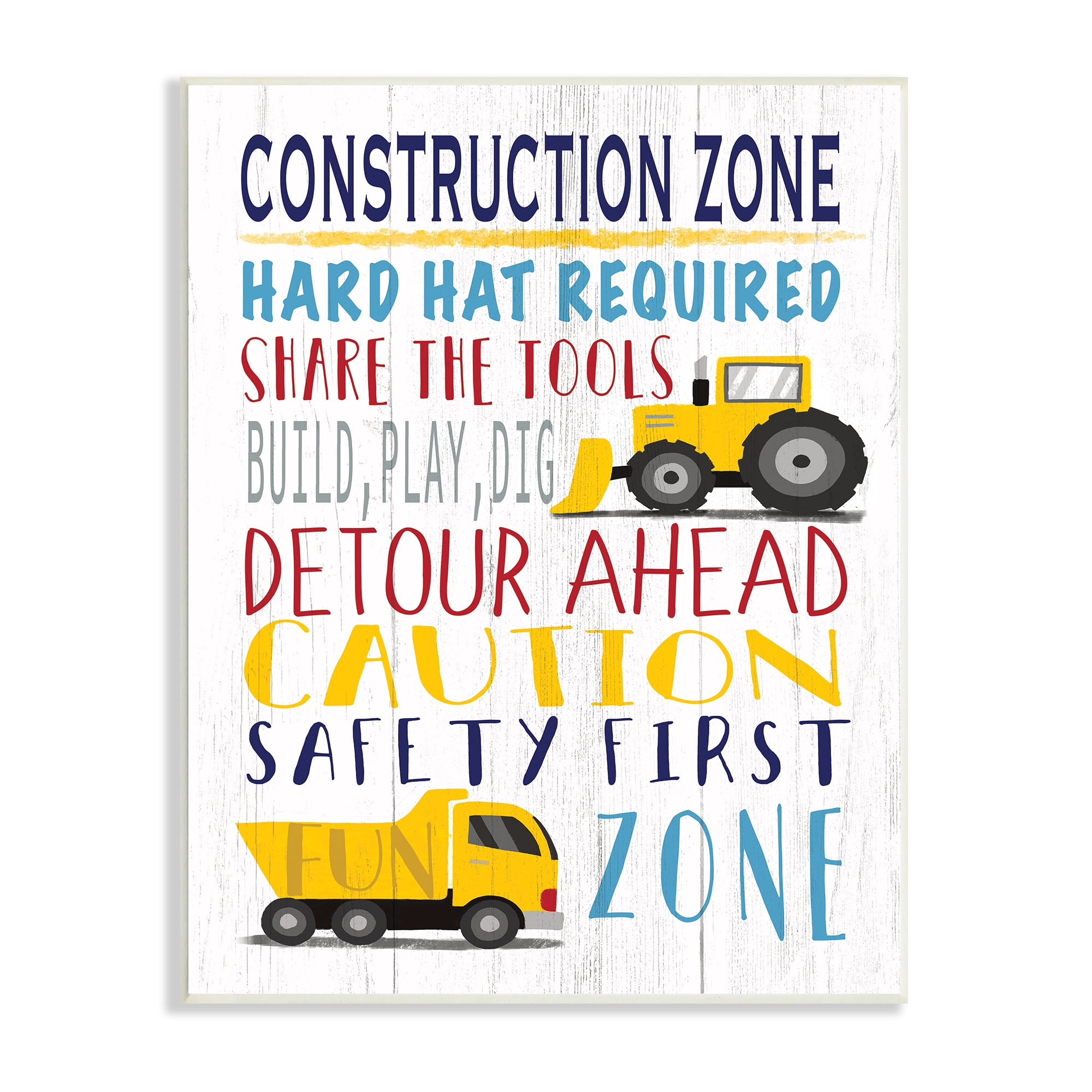 Stupell Industries Kid's Construction Zone Room Sign Fun Trucks, 10 x 15, Designed by Elizabeth Tyndall