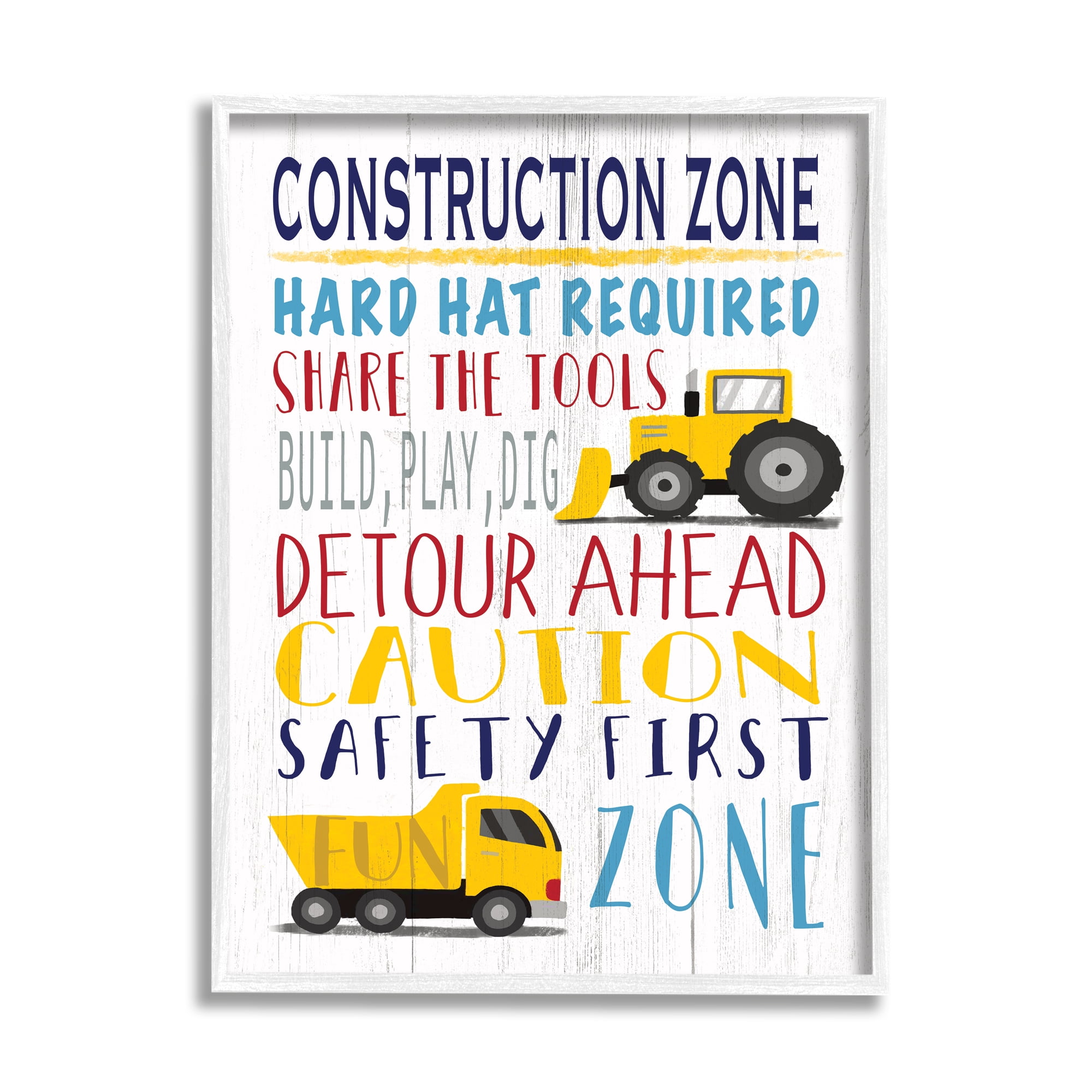 Stupell Industries Kid's Construction Zone Room Sign Fun Trucks, 11 x 14, Designed by Elizabeth Tyndall
