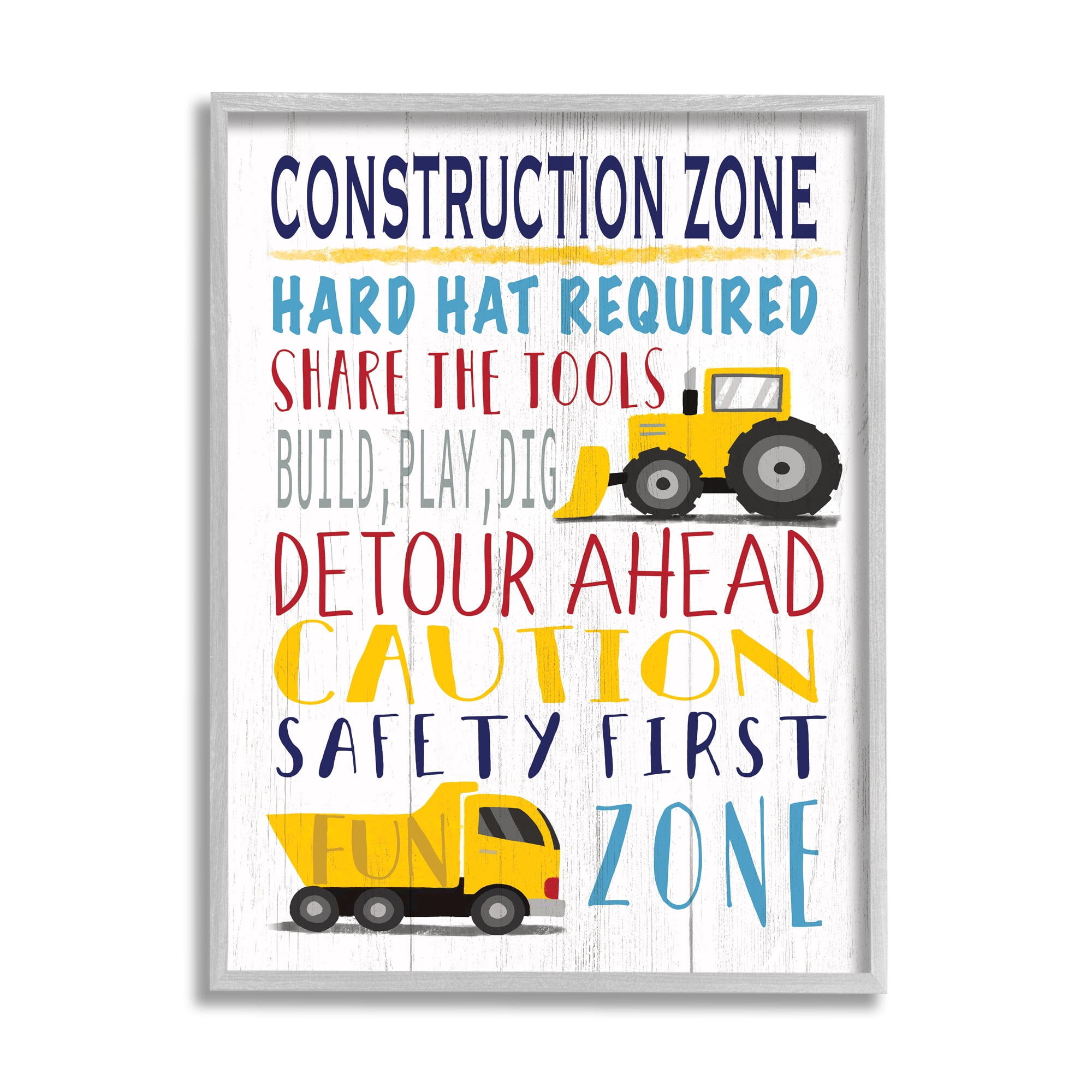 Stupell Industries Kid's Construction Zone Room Sign Fun Trucks, 16 x 20, Designed by Elizabeth Tyndall