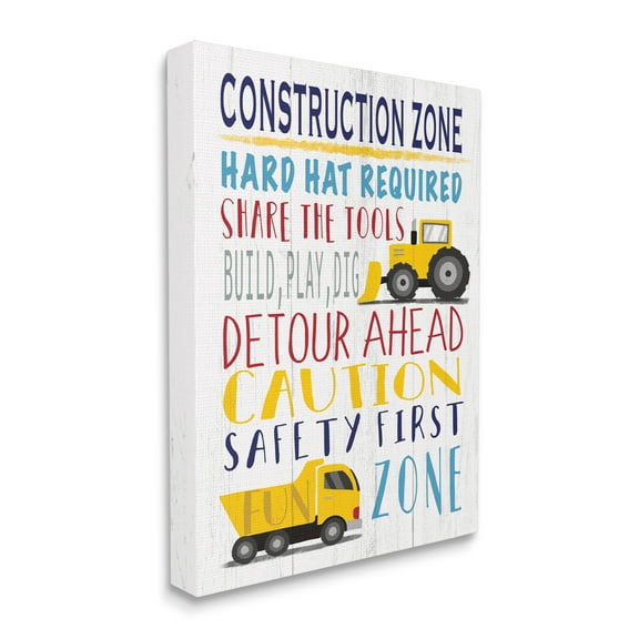Stupell Industries Kid's Construction Zone Room Sign Fun Trucks, 16 x 20, Designed by Elizabeth Tyndall