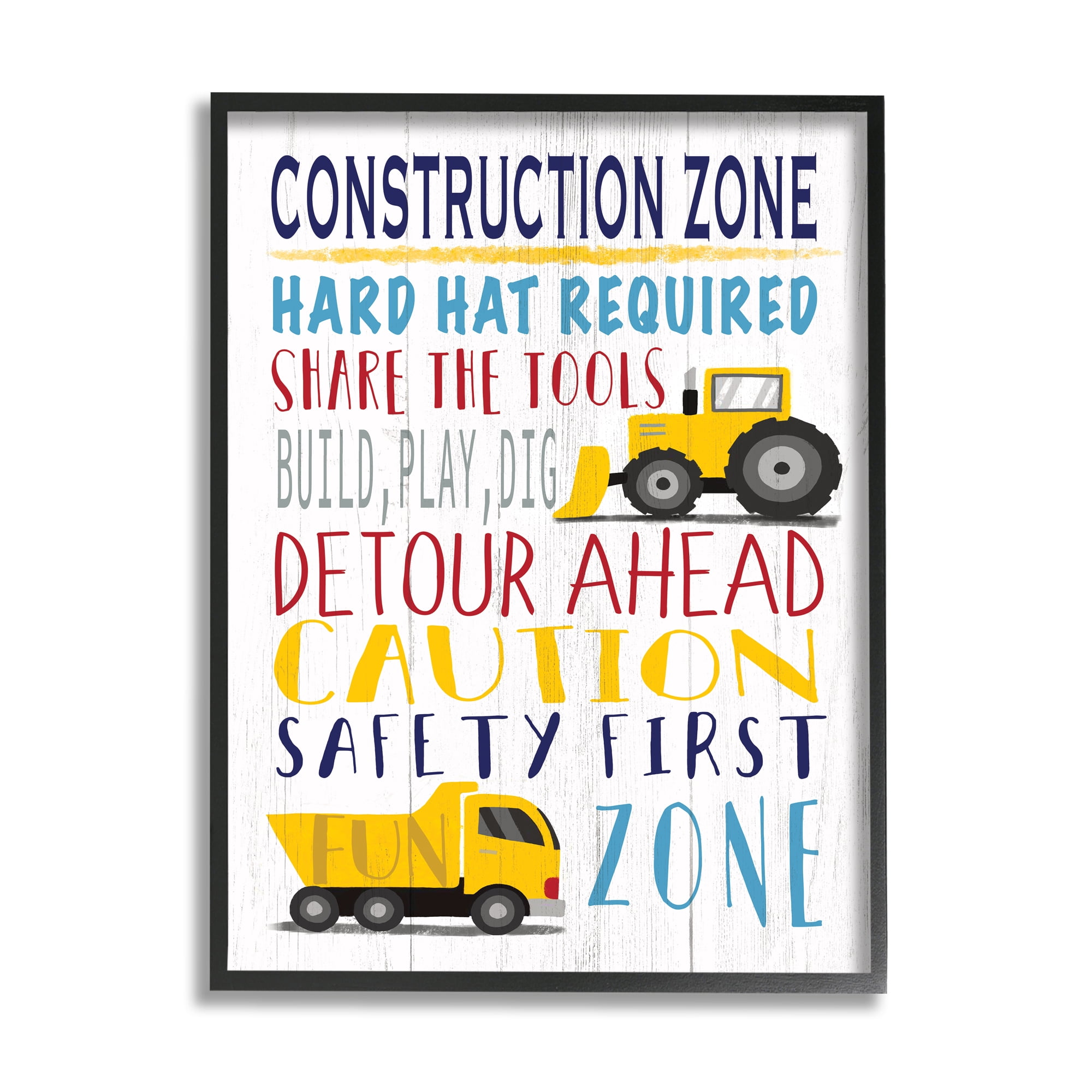 Stupell Industries Kid's Construction Zone Room Sign Fun Trucks, 24 x 30, Designed by Elizabeth Tyndall