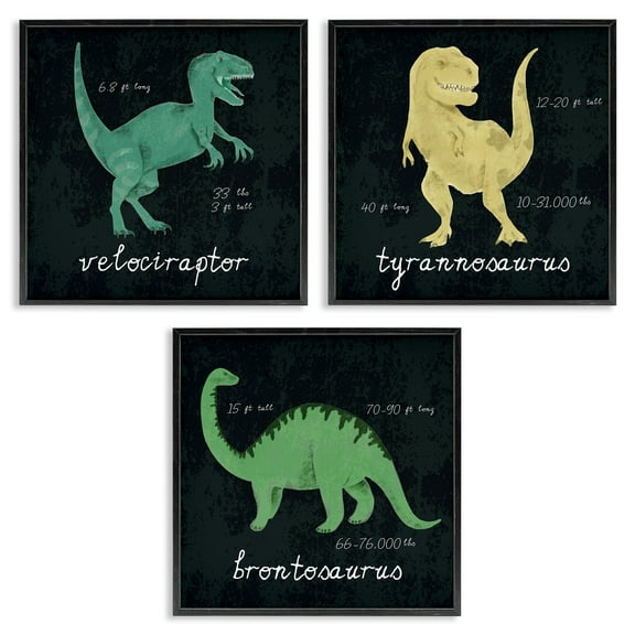Stupell Industries Kid's Dinosaur Size Facts Chalk Inspired Design Black Framed by Daphne Polselli