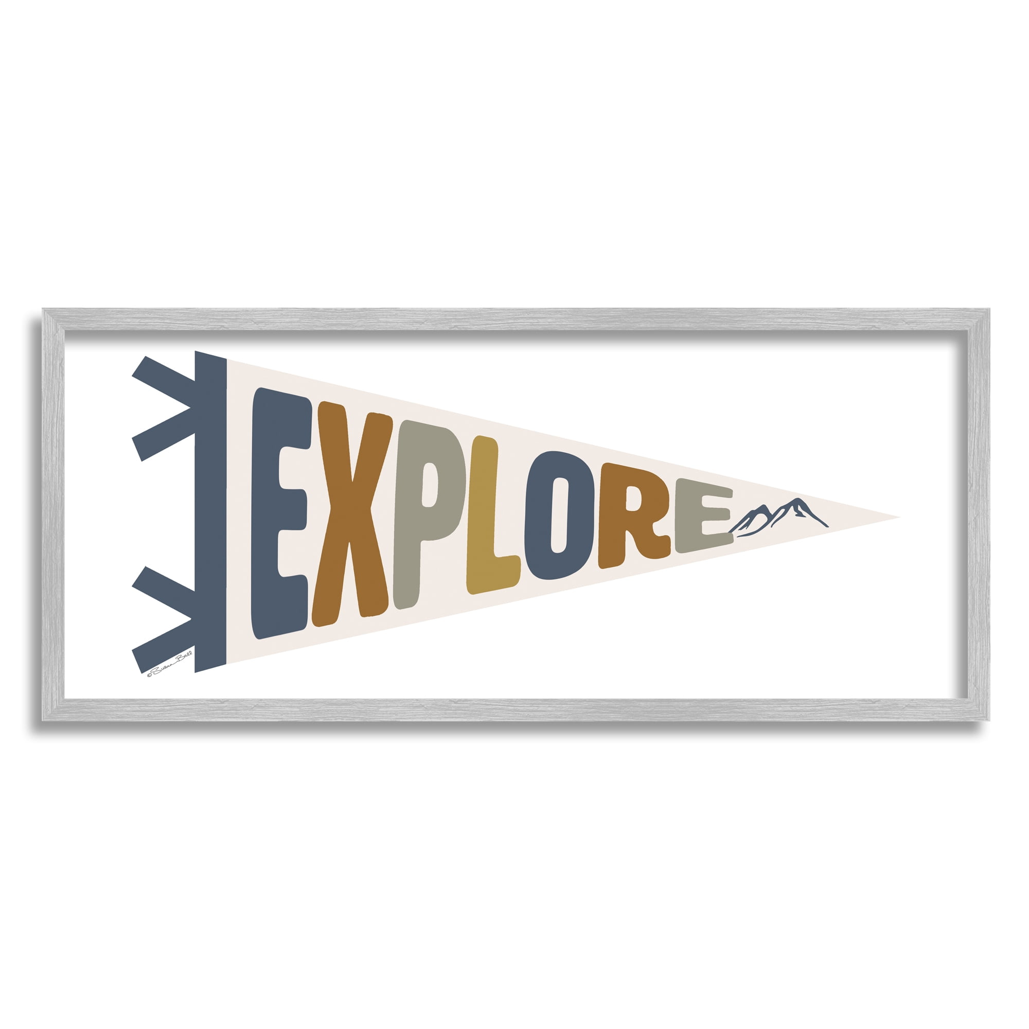 Stupell Industries Kid's Explore Sports Flag Blue Mountain Range, 10 x 24, Designed by Susan Ball
