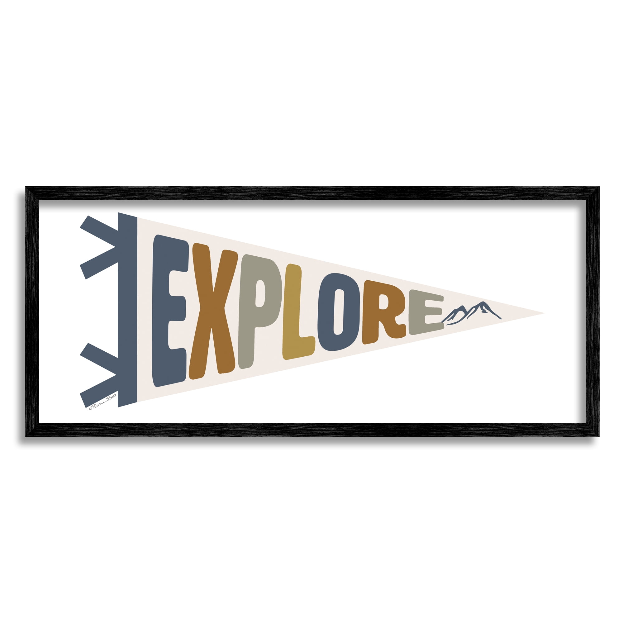 Stupell Industries Kid's Explore Sports Flag Blue Mountain Range, 13 x 30, Designed by Susan Ball