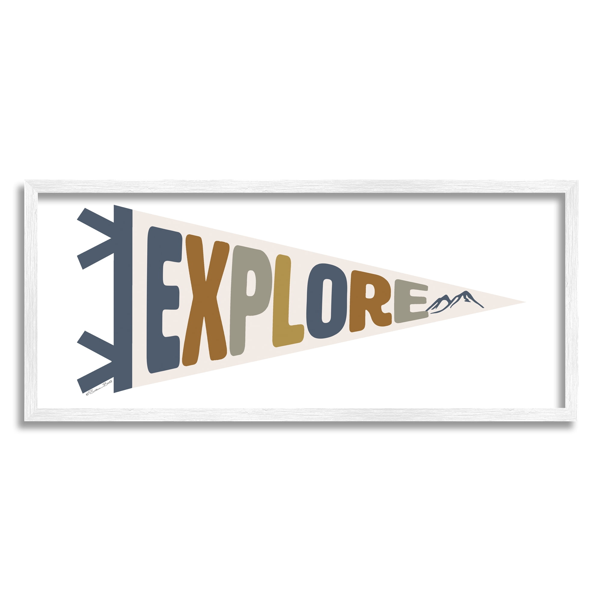 Stupell Industries Kid's Explore Sports Flag Blue Mountain Range, 13 x 30, Designed by Susan Ball