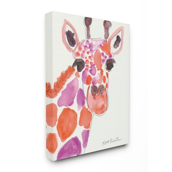Stupell Industries Kid's Giraffe Zoo Animal Red Purple Watercolor Canvas Wall Art Design by Kait Roberts, 30" x 40"