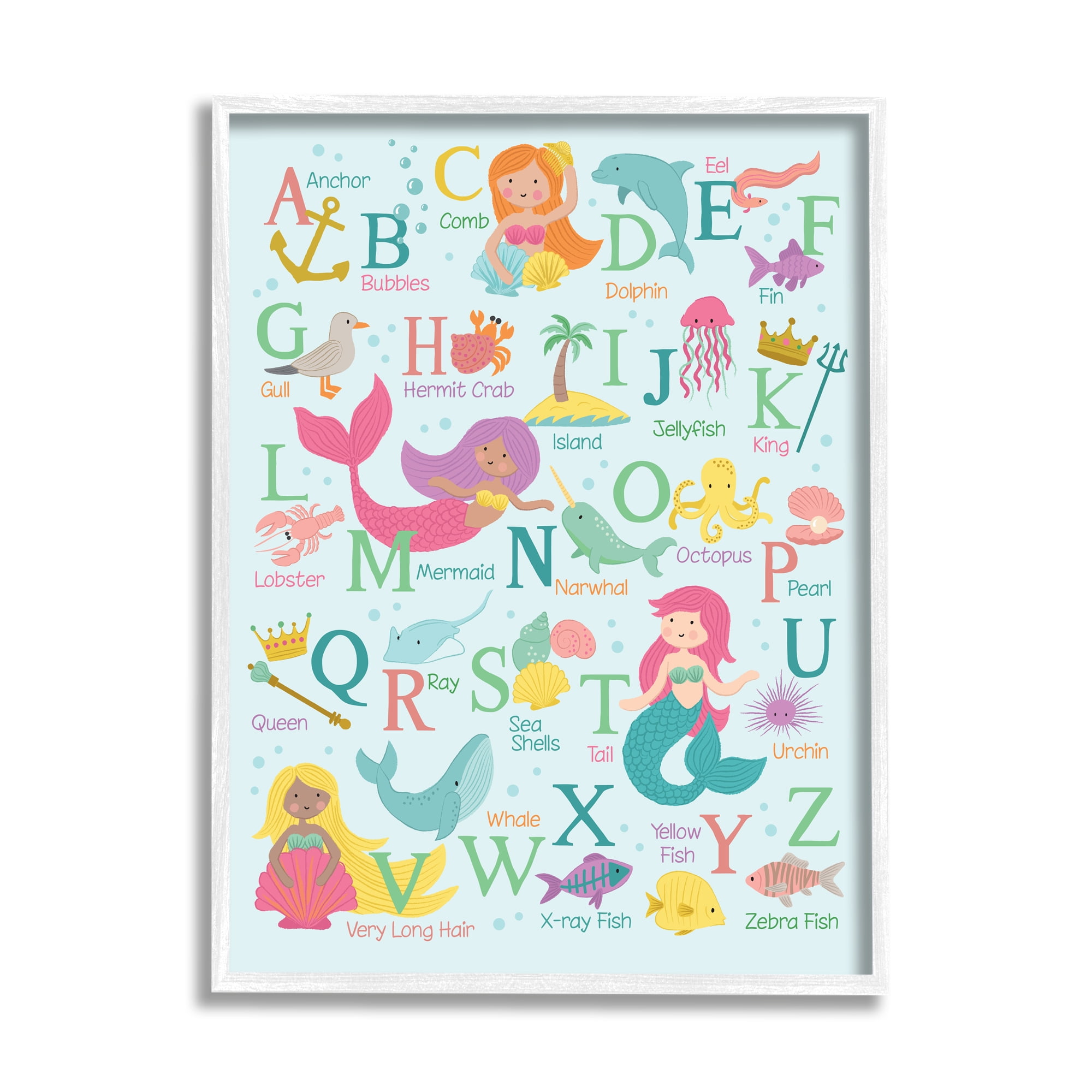 Stupell Industries Kid's Mermaid Alphabet Beach Fantasy ABC Typography, 16 x 20, Designed by Lisa Whitebutton