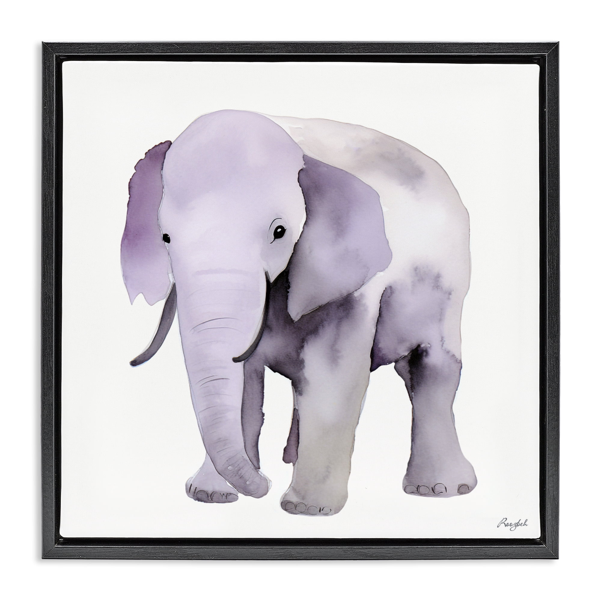 Stupell Industries Kid's Minimal Elephant Black Framed Floater Canvas Wall Art, design by Roozbeh