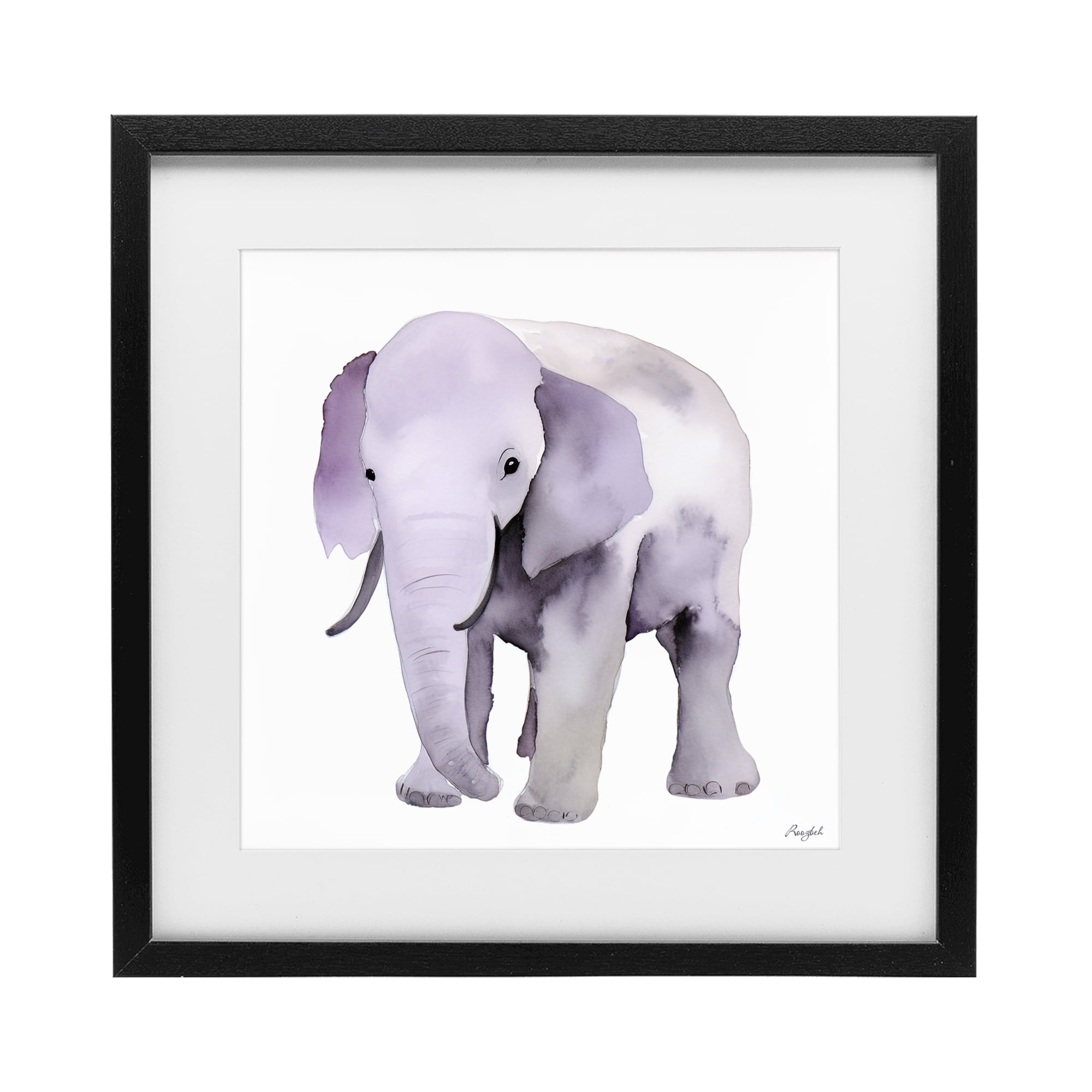 Stupell Industries Kid's Minimal Elephant Black Framed Print Under Glass, design by Roozbeh