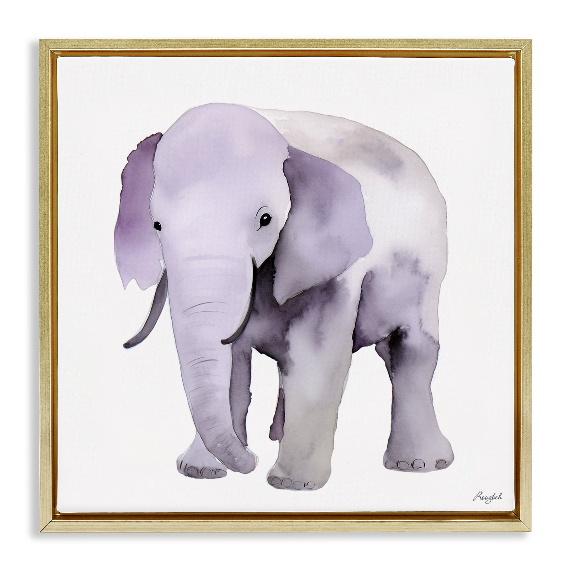 Stupell Industries Kid's Minimal Elephant Gold Framed Floater Canvas Wall Art, design by Roozbeh