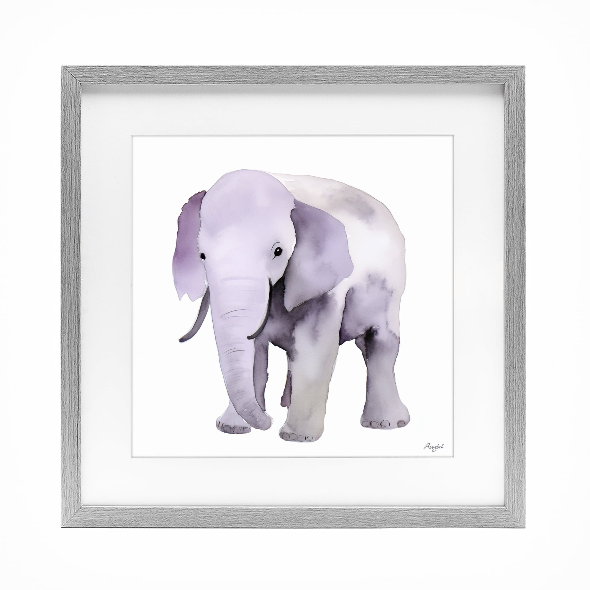 Stupell Industries Kid's Minimal Elephant Gray Framed Print Under Glass, design by Roozbeh