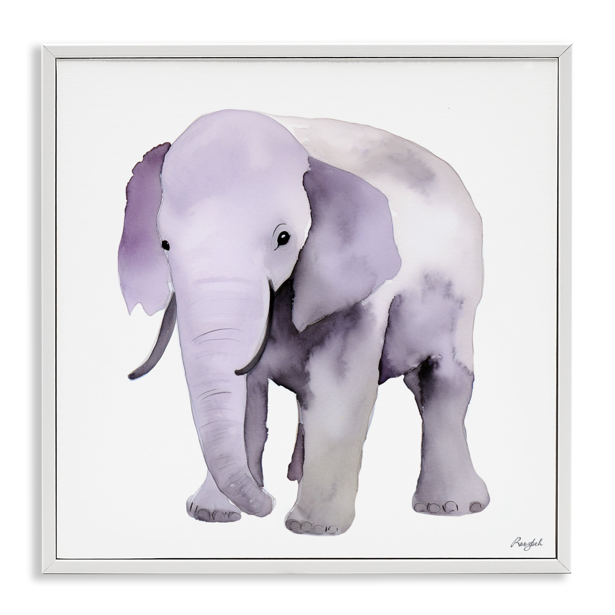Stupell Industries Kid's Minimal Elephant White Framed Giclee Art, design by Roozbeh