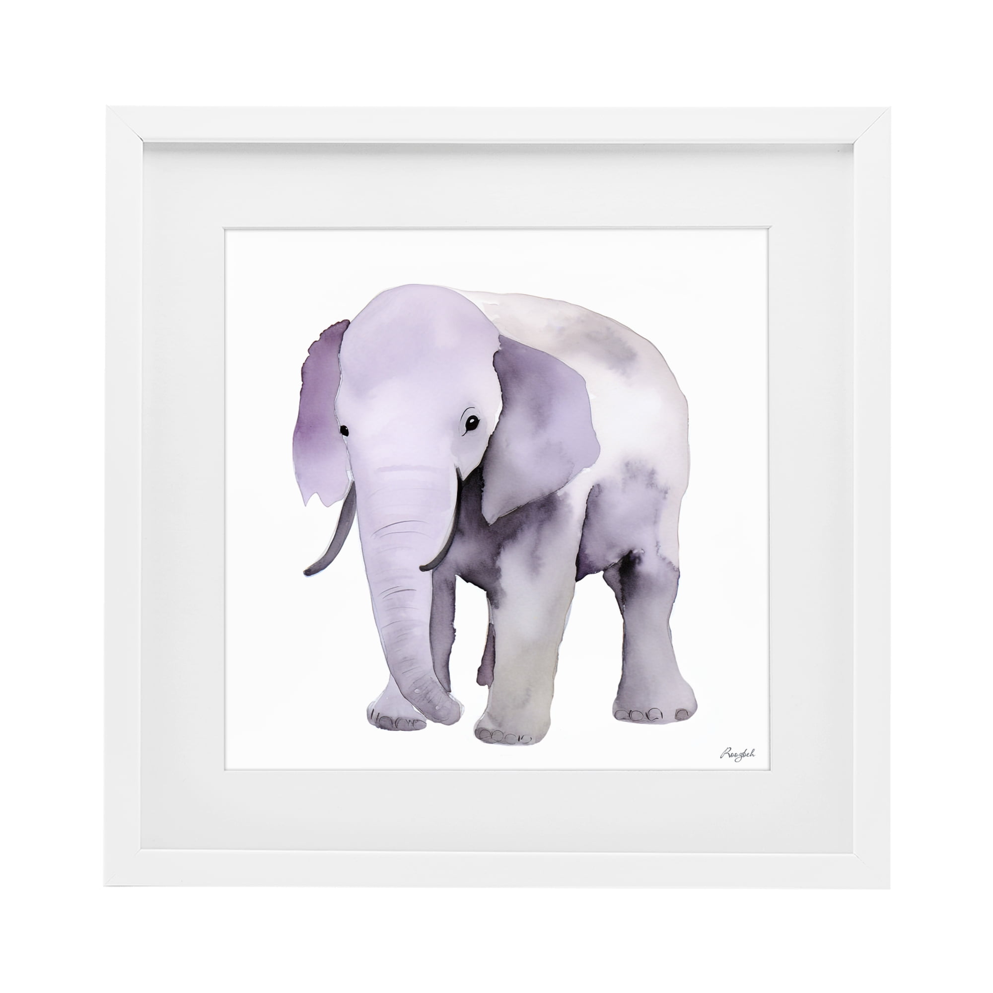 Stupell Industries Kid's Minimal Elephant White Framed Print Under Glass, design by Roozbeh