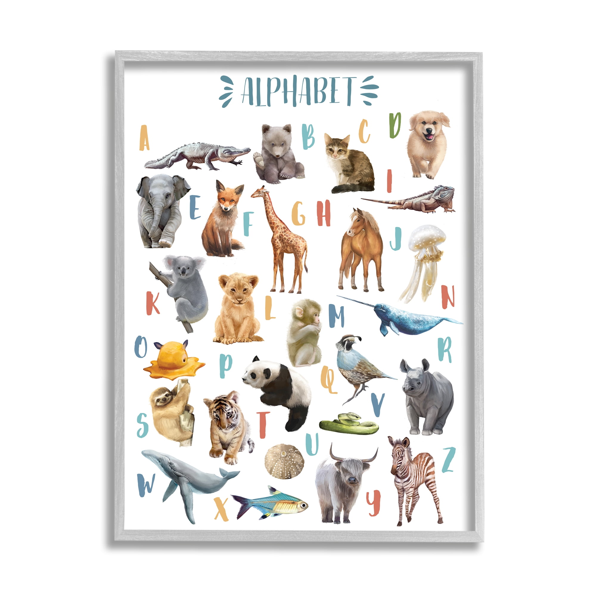 Stupell Industries Kid's Playful Animal Alphabet Whimsical ABC's, 16 x 20, Designed by Ziwei Li