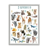 Stupell Industries Kid's Playful Animal Alphabet Whimsical ABC's Graphic Art Gray Framed Art Print Wall Art, 11x14, by Ziwei Li