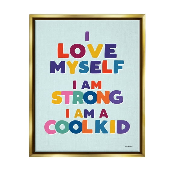 Stupell Industries Kid's Self-Esteem Phrases Inspirational Painting Gold Floater Framed Canvas Art Print Wall Art, 25 x 31