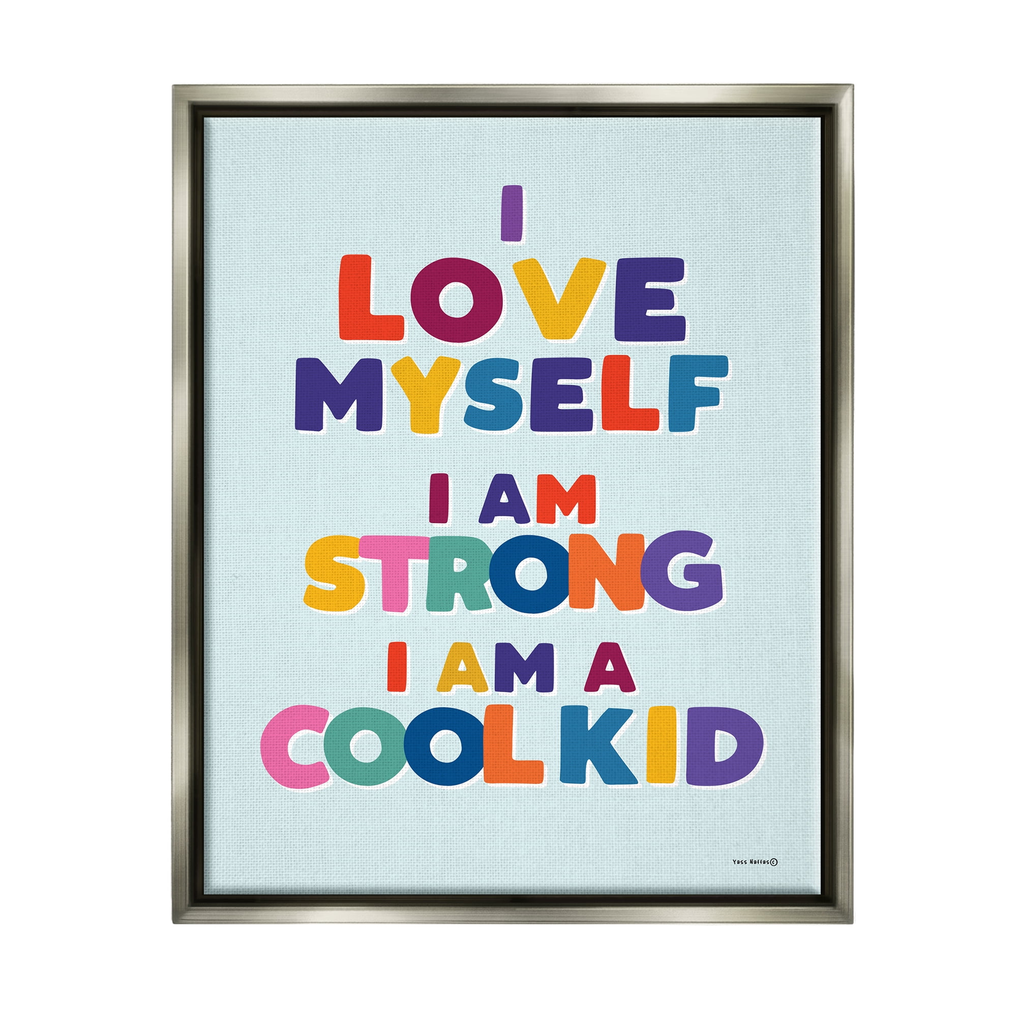Stupell Industries Kid's Self-Esteem Phrases Inspirational Painting Gray Floater Framed Canvas Art Print Wall Art, 25 x 31