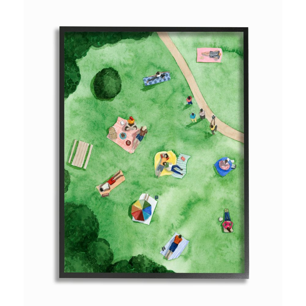 Stupell Industries Kid's Summer Park Activities Friends Watercolor Painting Framed Wall Art Design by Grace Popp, 11" x 14", Black Framed