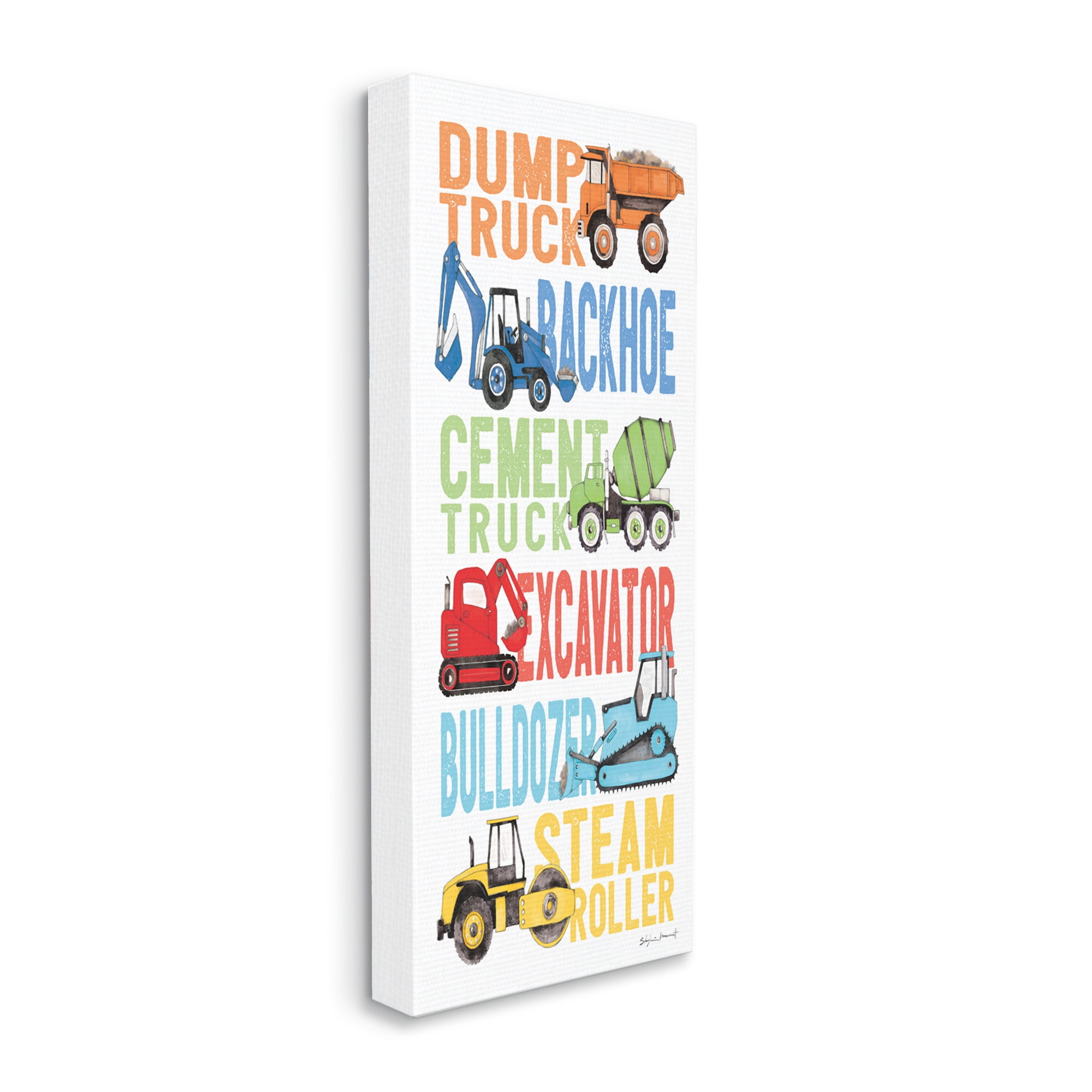 Stupell Industries Kid's Traditional Construction Vehicles Playful Bold Text Transportation Painting Gallery Wrapped Canvas Art Print Wall Art, 10 x 24