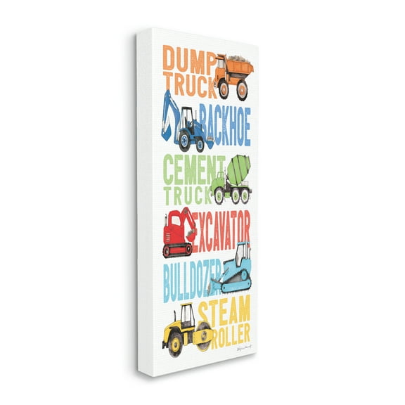 Stupell Industries Kid's Traditional Construction Vehicles Playful Bold Text Transportation Painting Gallery Wrapped Canvas Art Print Wall Art, 17 x 40