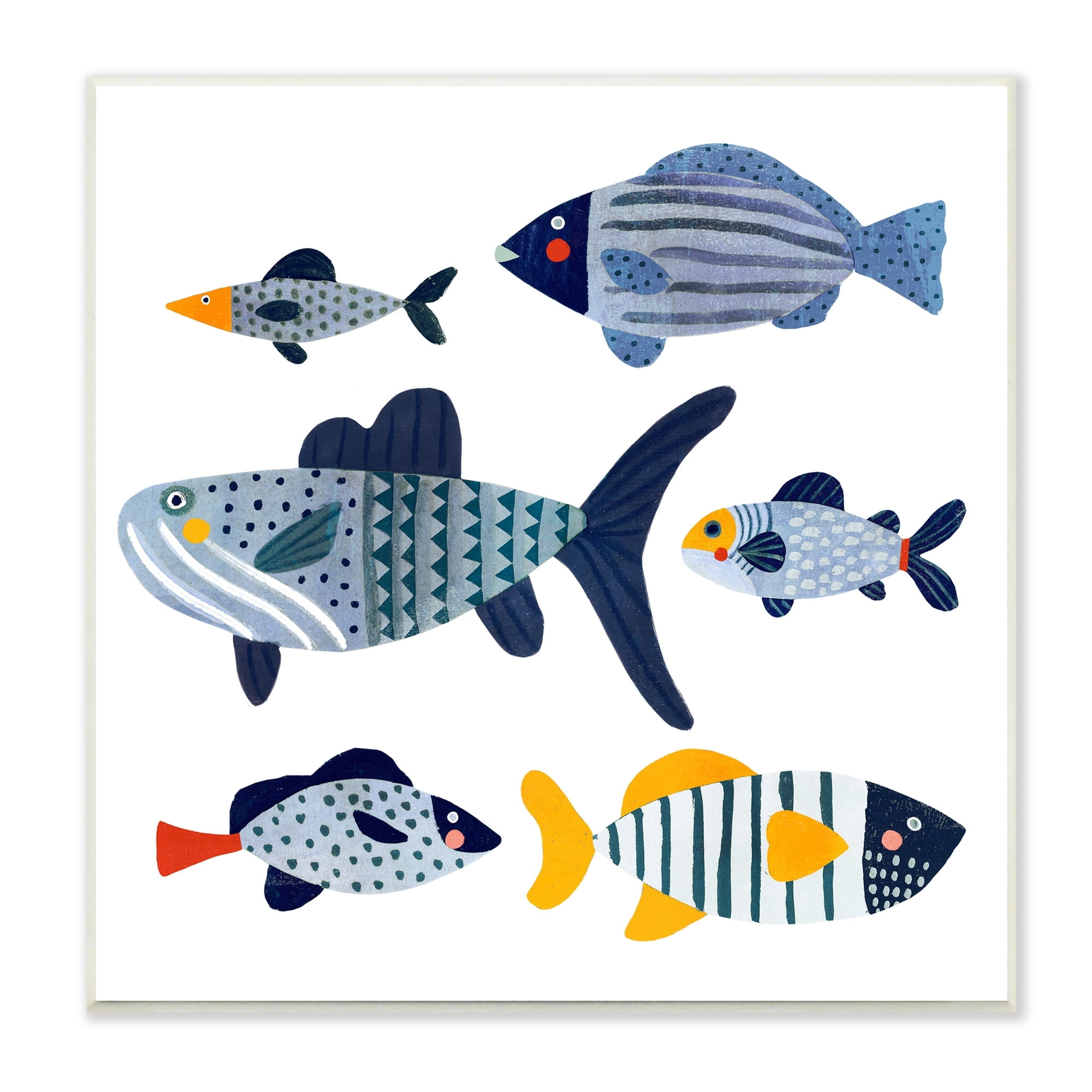 Stupell Industries Kid's Tropical Fish Collage Playful Blue Aquatic Animals, 12 x 12, Design by Victoria Barnes