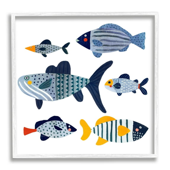 Stupell Industries Kid's Tropical Fish Collage Playful Blue Aquatic Animals, 17 x 17, Design by Victoria Barnes