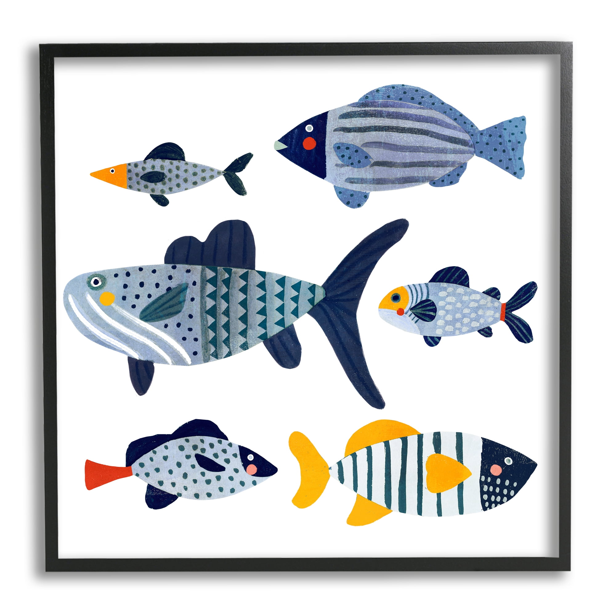 Stupell Industries Kid's Tropical Fish Collage Playful Blue Aquatic Animals, 17 x 30, Design by Victoria Barnes