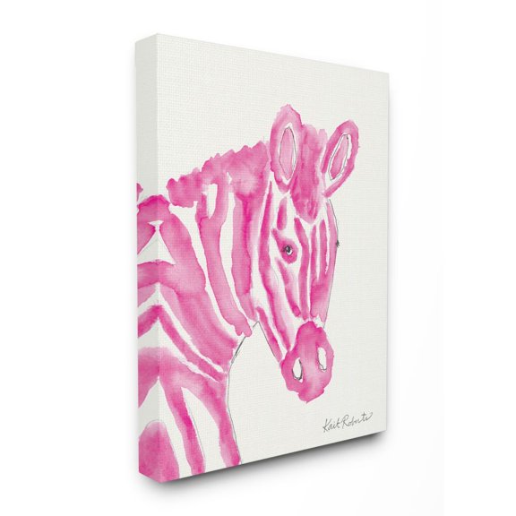Stupell Industries Kid's Watercolor Zebra Portrait Pink Stripe Zoo Animal Canvas Wall Art Design by Kait Roberts