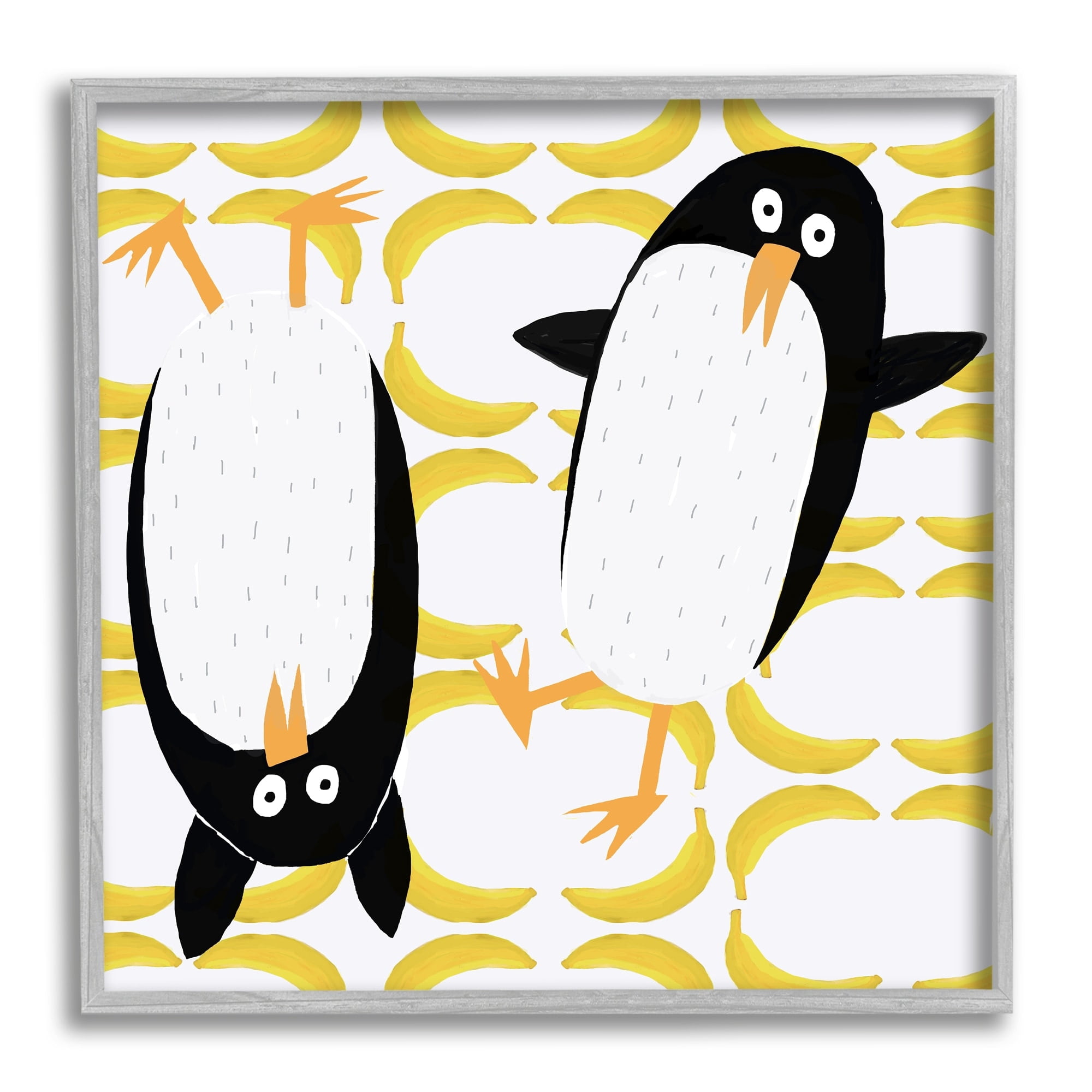 Stupell Industries Kids' Arctic Penguin Pair Yellow Banana Pattern, 12 x 12,Design by Carla Daly