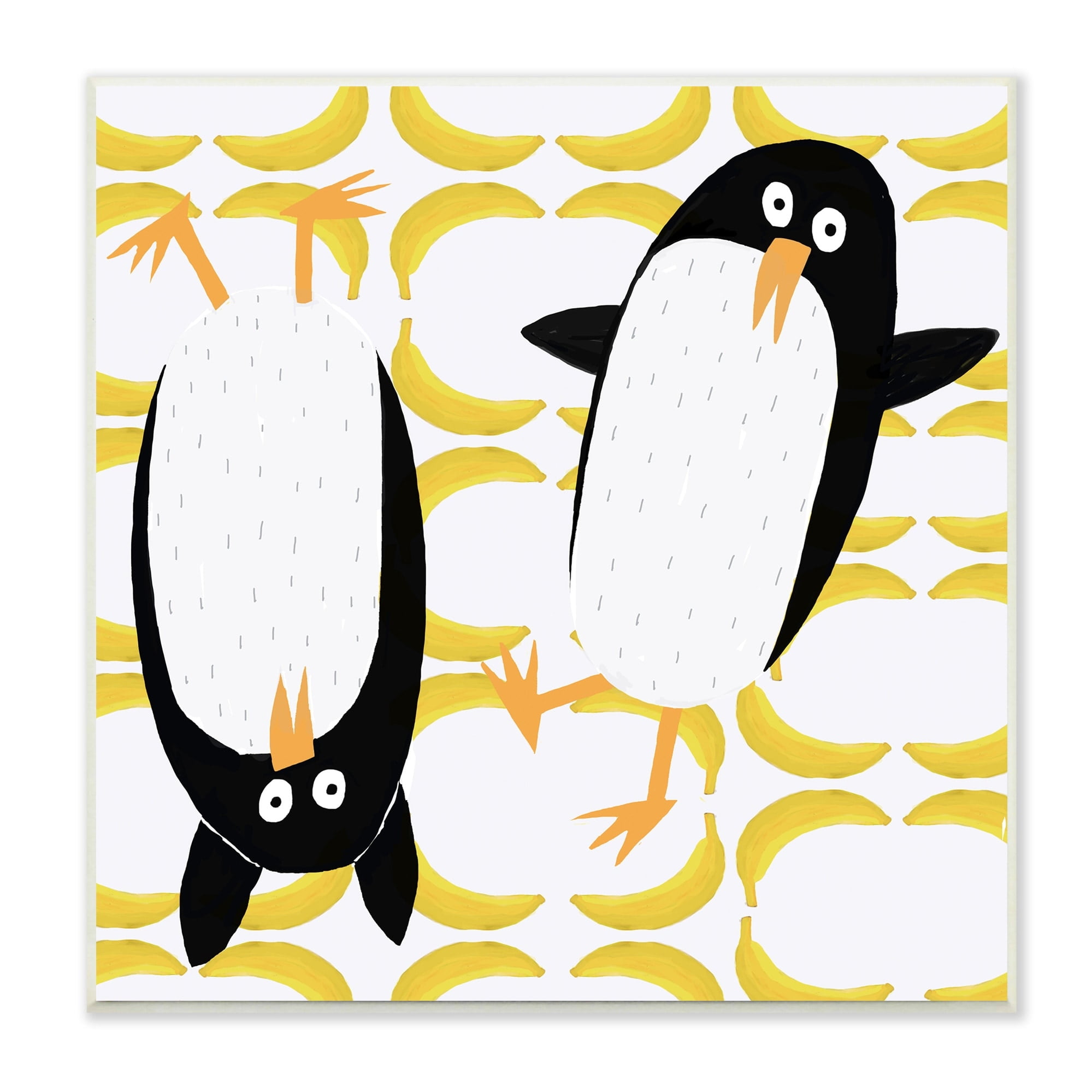 Stupell Industries Kids' Arctic Penguin Pair Yellow Banana Pattern, 12 x 12,Design by Carla Daly
