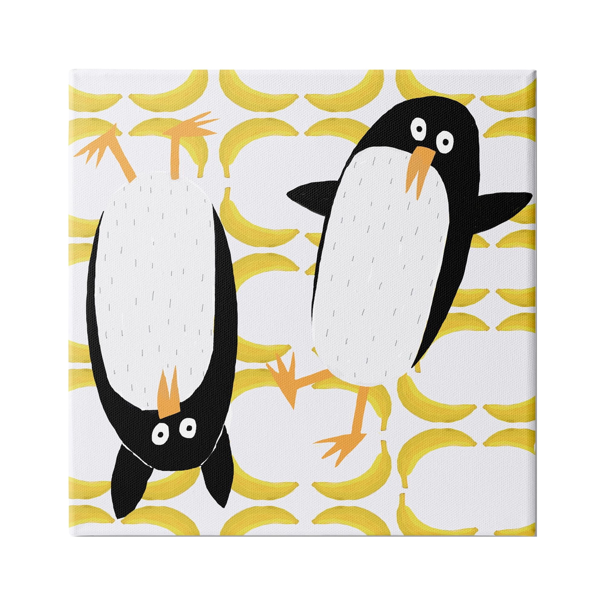 Stupell Industries Kids' Arctic Penguin Pair Yellow Banana Pattern, 36 x 36,Design by Carla Daly