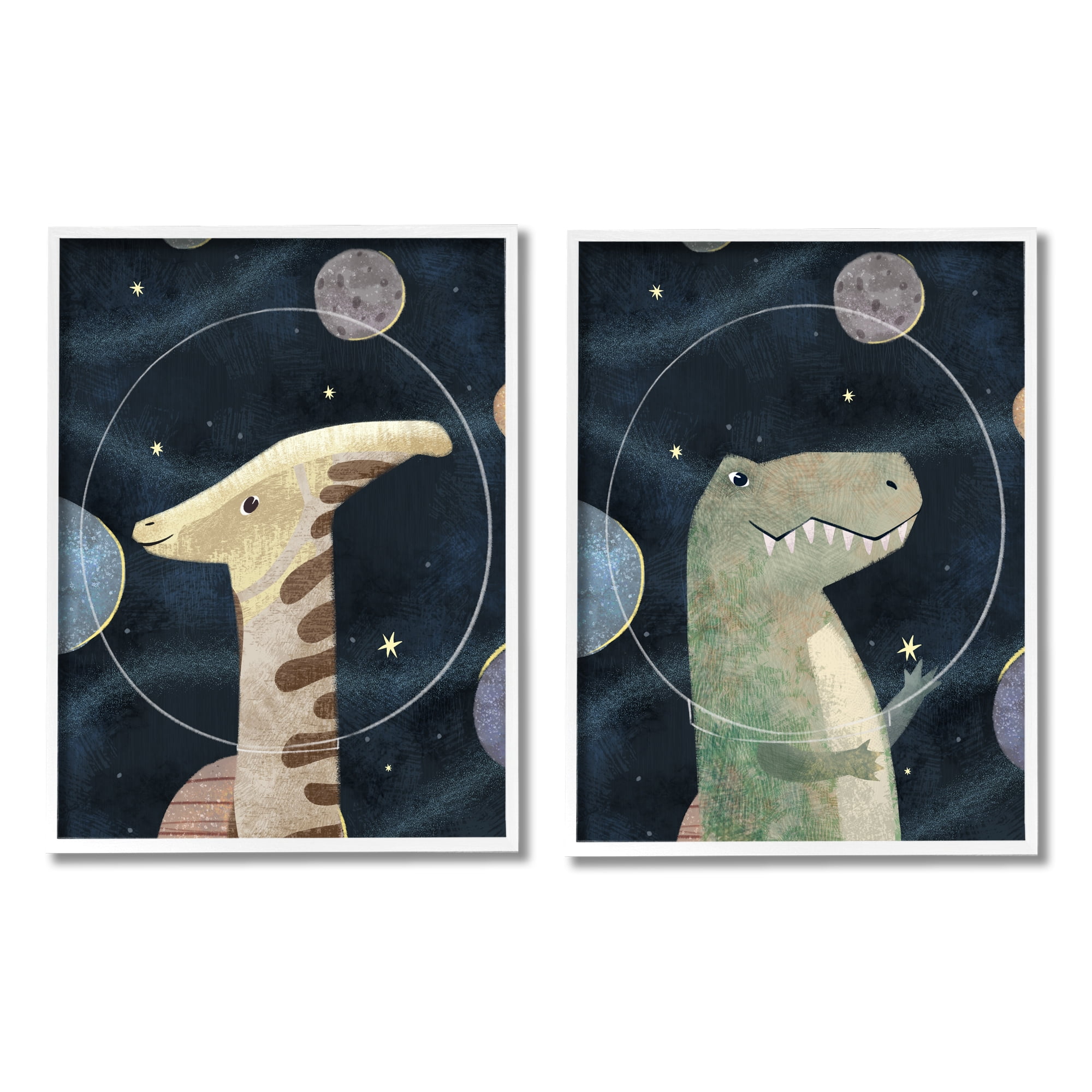 Stupell Industries Kids' Astronaut Dinosaurs Fantasy Planet Reptiles Deep Blue, 16 x 20, Design by Ziwei Li