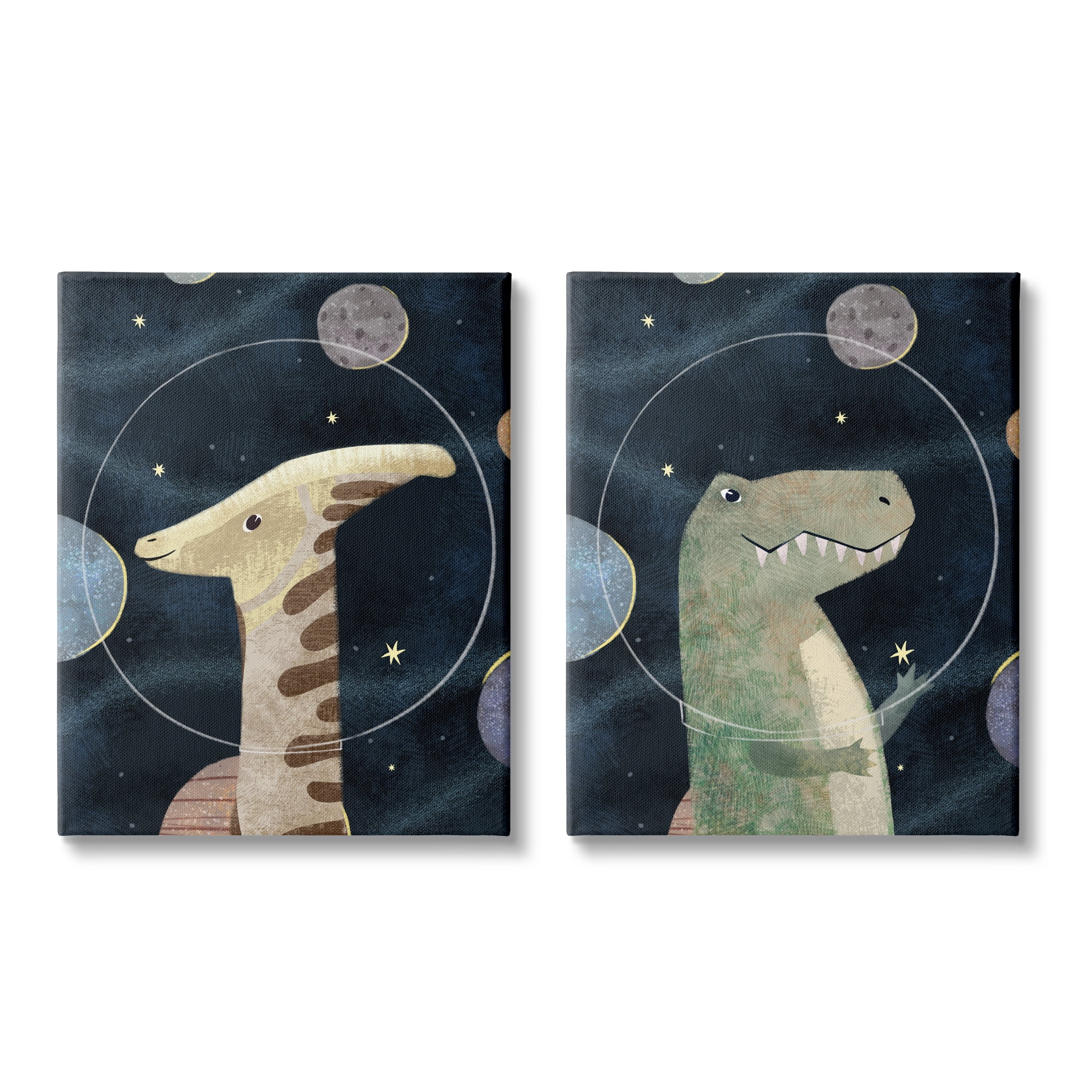 Stupell Industries Kids' Astronaut Dinosaurs Fantasy Planet Reptiles Deep Blue, 24 x 30, Design by Ziwei Li