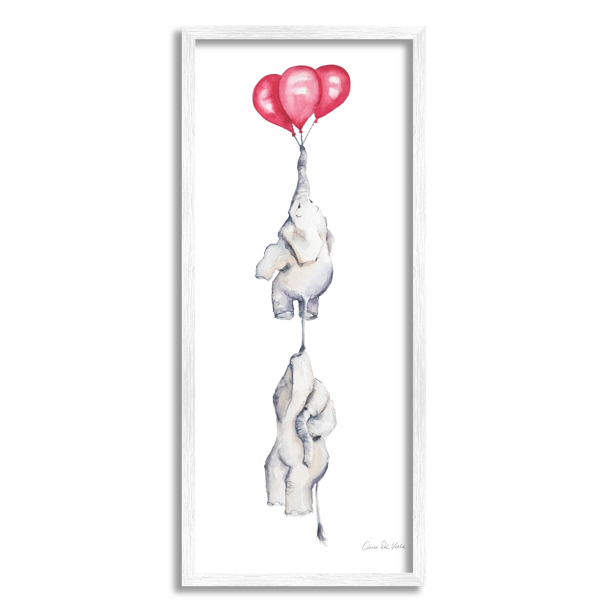 Stupell Industries Kids' Baby Elephants Flying with Floating Red Balloons, 13 x 30, Design by Aimee Del Valle