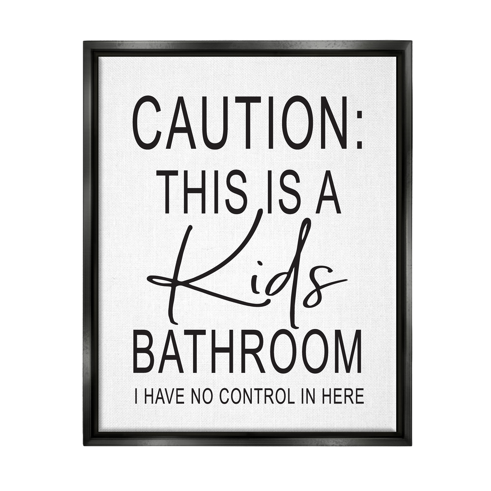 Stupell Industries Kids Bathroom No Control Casual Bathroom Sign Graphic Art Jet Black Floating Framed Canvas Print Wall Art, Design by Lettered and Lined